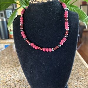 Red and Black Beaded Necklace with Tassel